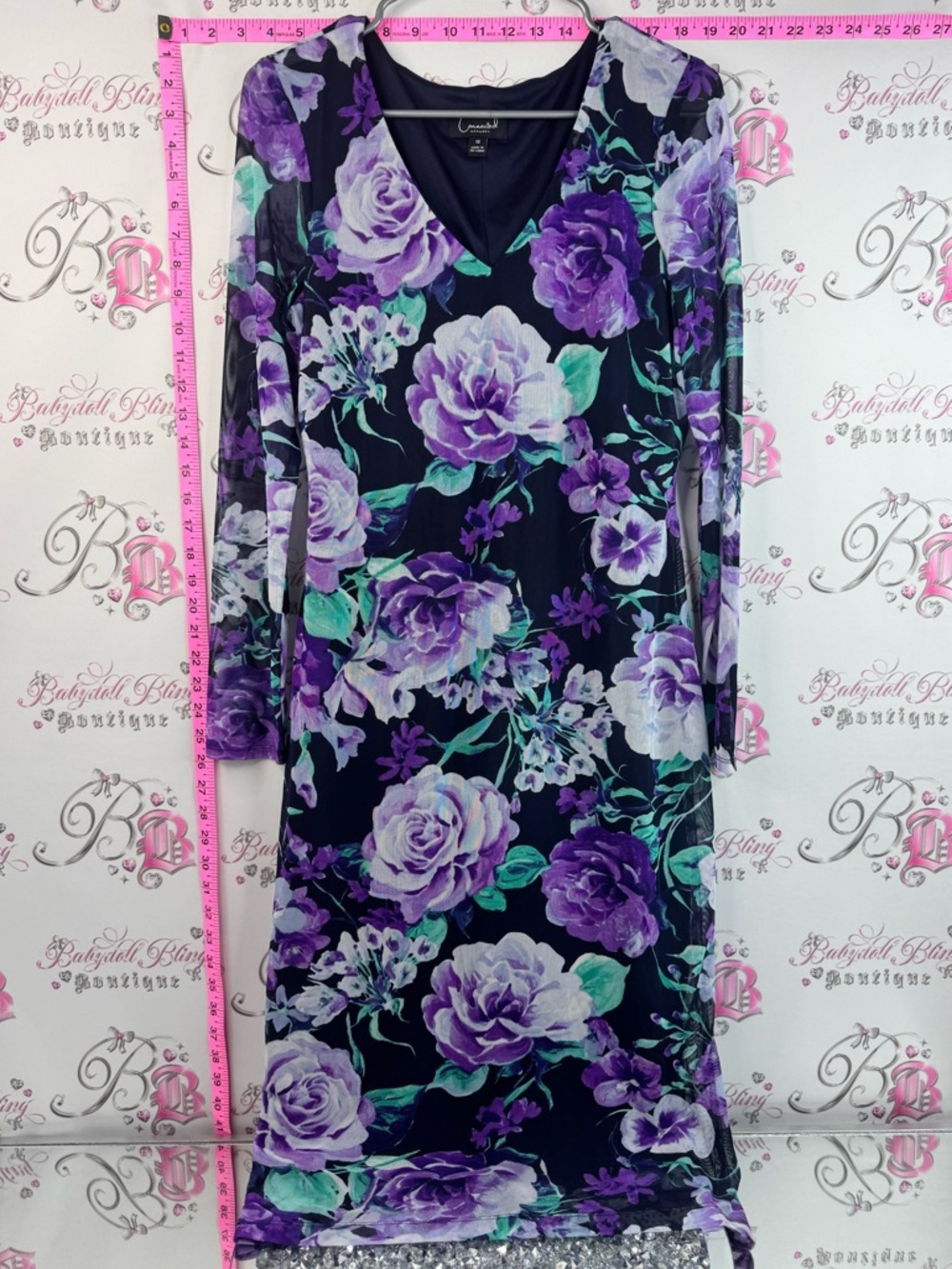 connected apparel dress blue purple Navy Maxi Dress with Purple Floral Print